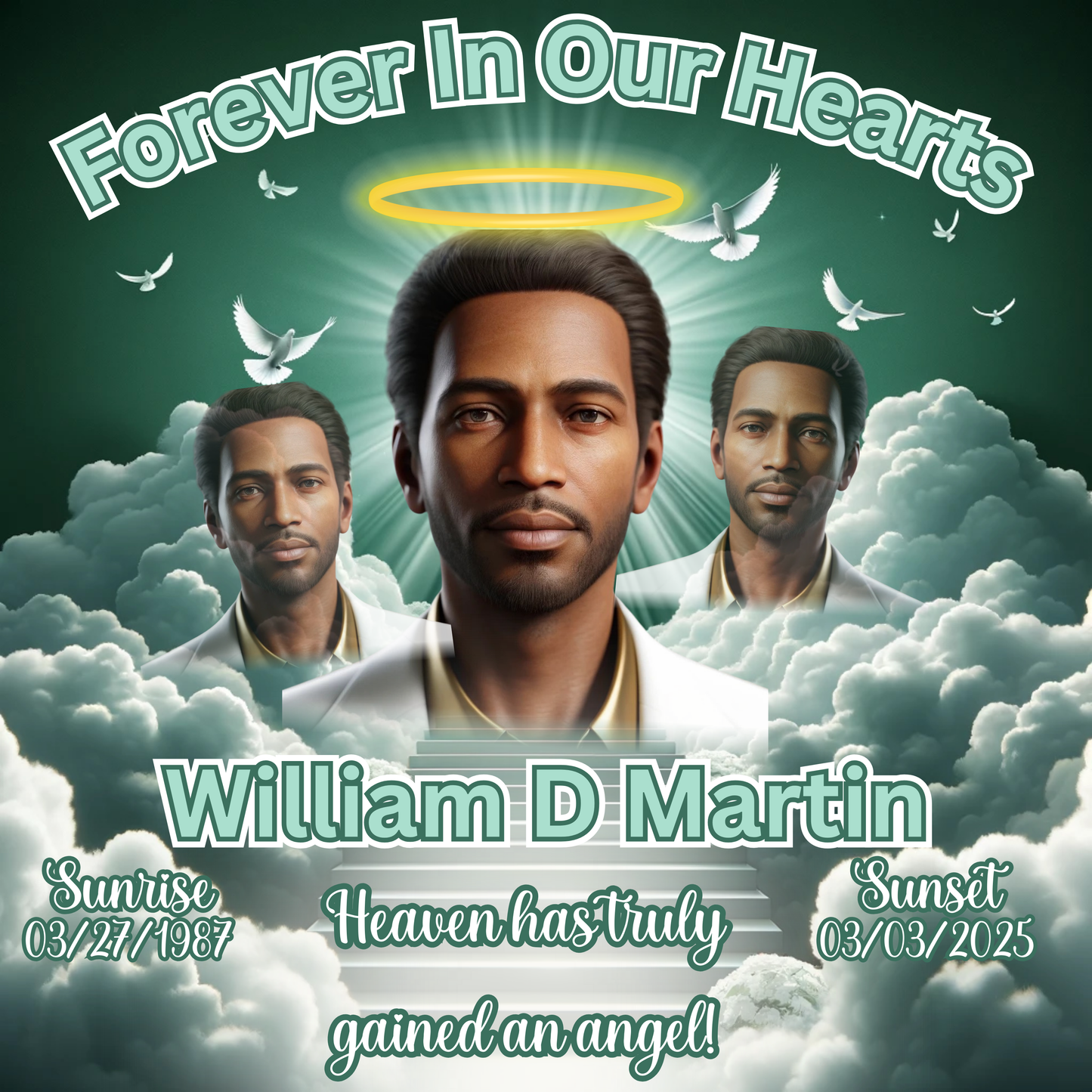 Single Green Memorial Editable Digital Design - FOREVER IN OUR HEARTS